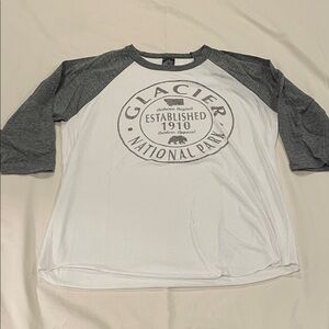 Gray and White Glacier National Park Raglan Tee with 3/4 Sleeves Rolled Bottom